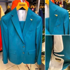 NWT Teal Suit ~ Super 120s Wool Notch Lapel with Pick Stitching